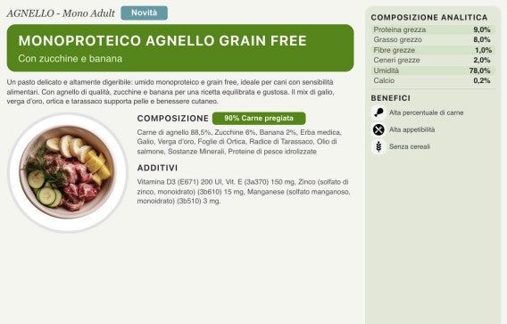 Umido Agnello Grain Free — con Zucchine e Banana