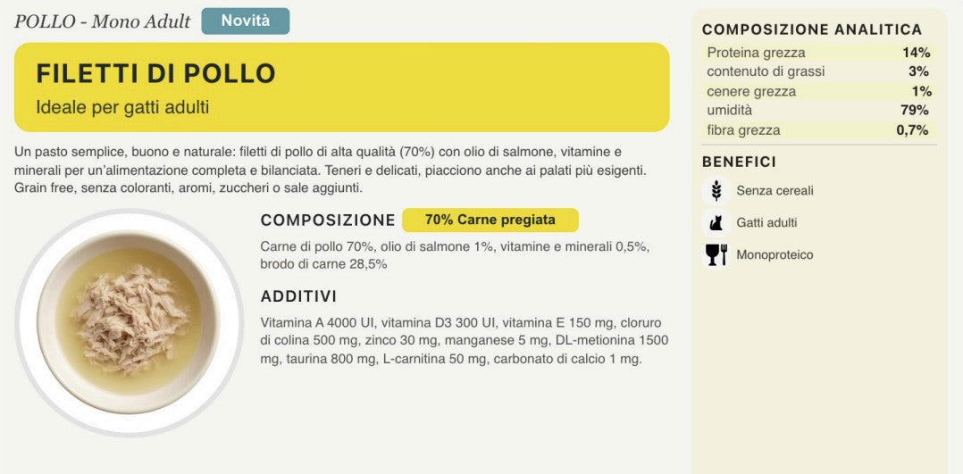 Sfilacci Filetti di Pollo — Umido Gatto Monoproteico Grain Free