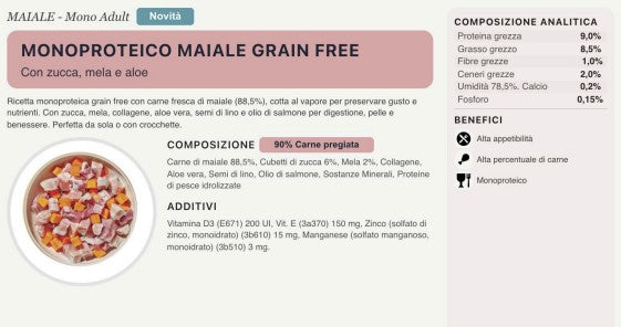 Umido Maiale Grain Free — con Zucca, Mela e Aloe