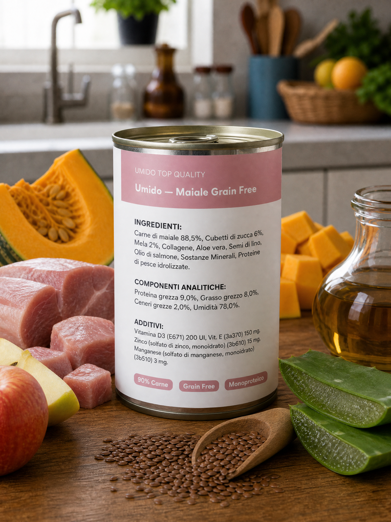 Umido Maiale Grain Free — con Zucca, Mela e Aloe
