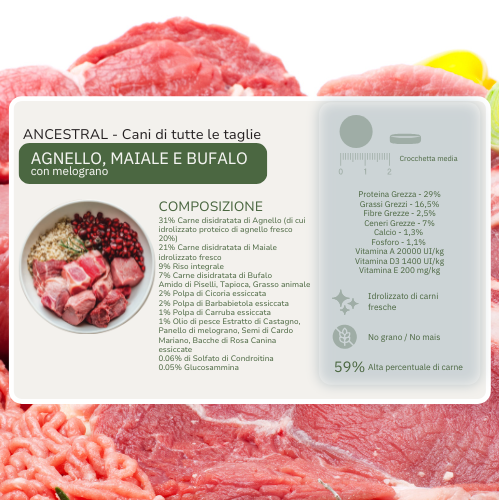 Crocchette Ancestral Agnello, Maiale e Bufalo 59%